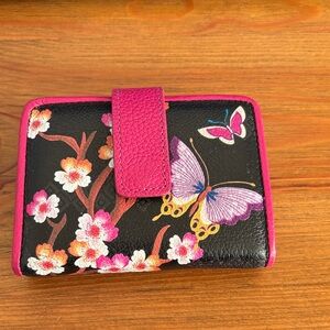 Brighton Black and Pink Floral Butterfly Wallet
